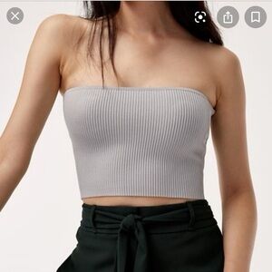 Aritzia Babaton Sculpt Knit Tube Top Tan Cropped Size Small Minimalist
